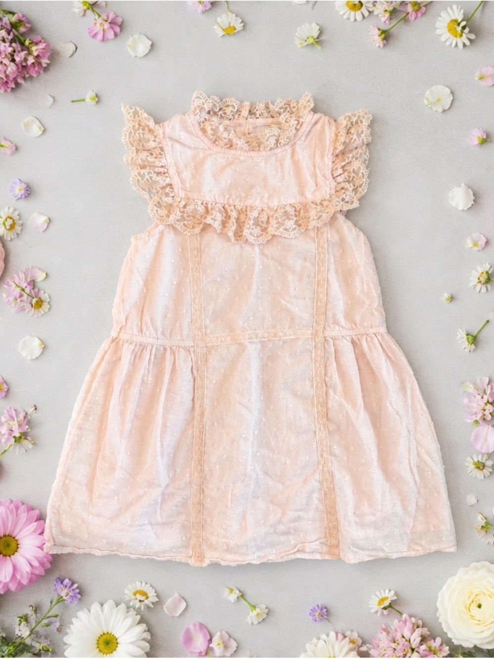 Girls' Lace Trim Peach Sundress